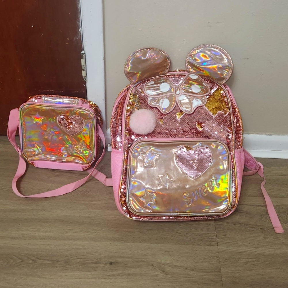 Pink Sequin Kids Backpack and Bag Set